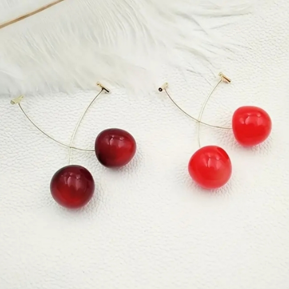 Cherry Baby Gold Tone Dangling Earrings - Picture 3 of 7